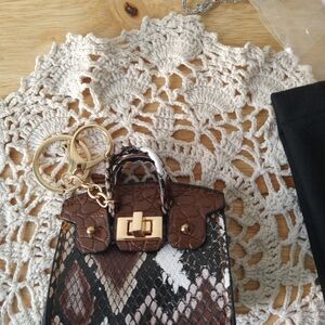 Brown Snake Print Mini Bag Keychain